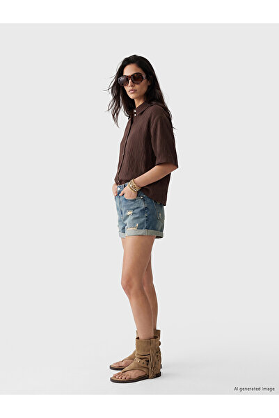 LC Waikiki Two Mt Shop Quality Ripped Detailed Women's Jean Shorts
