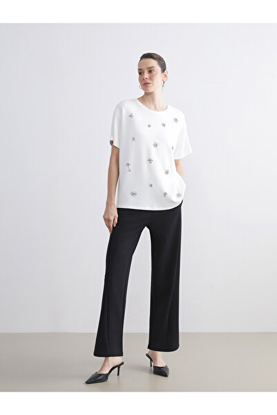 LC Waikiki Lcw Everyday Black Wide Leg Women's Trousers with Elastic Waist