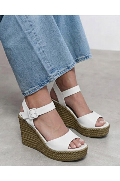 Enes Ayakkabıcılık Women's woven wedge heel ankle-tie lightweight sole heeled...