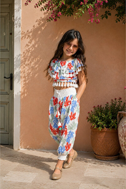 HC Kids Wear Girl's Orange Leaf Patterned Set