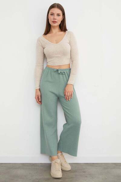 Fulla Moda Pantaloni de bază cu nervuri cu talie elastică