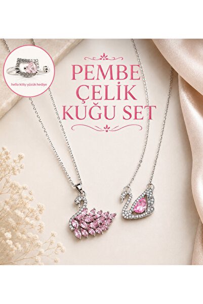 shop PEMBE ÇELİK PARLAK KUĞU SETLER (2 adet)