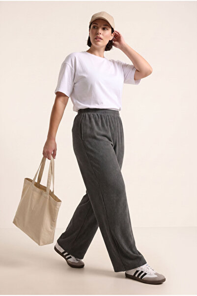 Stil Diva Large Size Elastic Waist Wide Leg Trousers with Pockets 304012