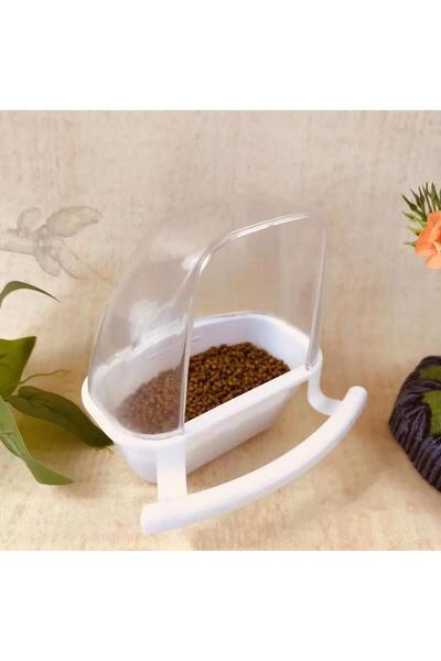 Choice1 WHITE Clear Hanging Bird Cage Feeder Bowl With Stand Plastic Food Wat...