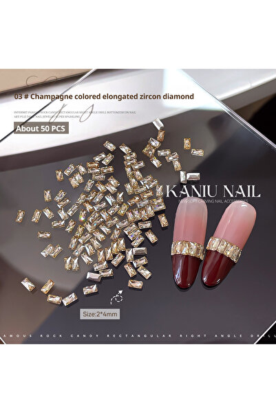 Choice 50pcs Champagne KANIU Champagne Rectangular Nail Zircon White Transpar...