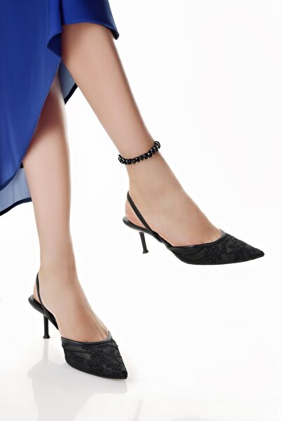 Nesil Shoes Hkm 212 Black Lace Heel Women's Sandals