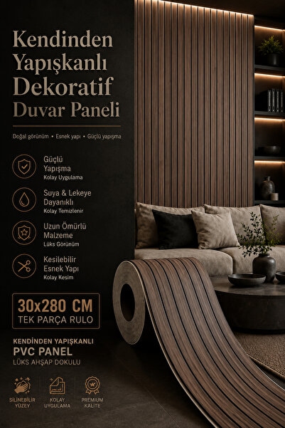 UKAB DEKOR 30x280 cm 3d Ahşap Dokulu Kendinden Yapışkanlı Duvar Kaplama Panel...