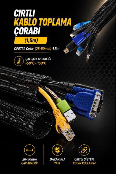 Nexo Cırtlı Kablo Toplama Çorabı CPET32 (28-50 mm) 1,5 m Kablo Düzenleyici
