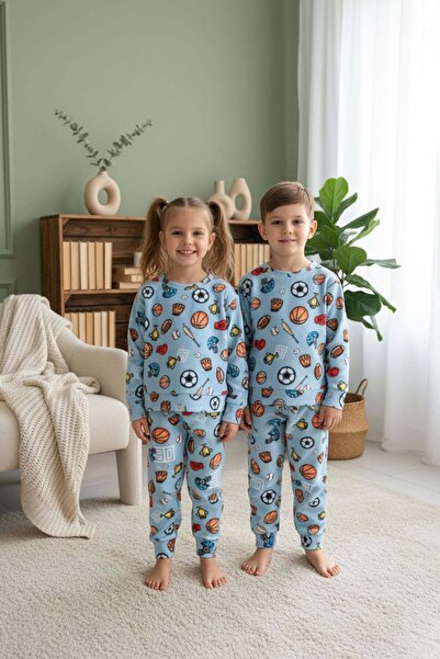 Fulla Moda Top Patterned Crew Neck Fleece Unisex Children's Pajama Set