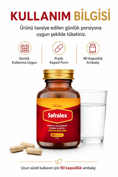 DR HADI Safralex Mumiyo ve Safran içeren 90 kapsül