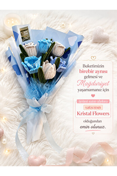 Kristal Flowers Şönil’den Yapay Mavi Çiçek Buketi