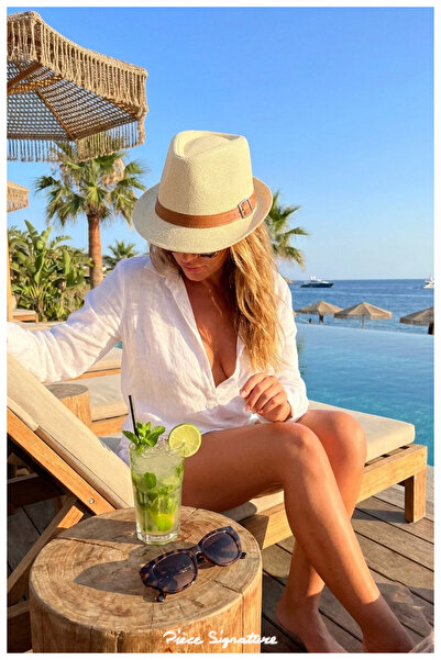PIECE SIGNATURE Mj Sporty Striped Straw Trilby Hat - Casual and Vacation Hat ...