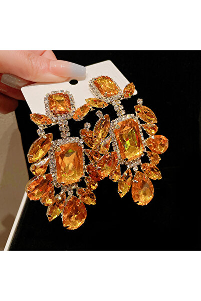 Choice orange Orange Rhinestone Geometric Earrings for Women Retro Exaggerate...