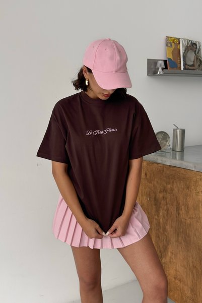 CrepTekstil Crep Women's Croissant Pistache Front and Back Printed Oversize T-Shirt 100% Cotton
