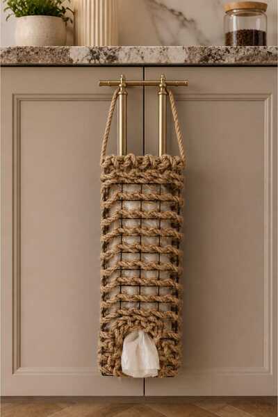 Egindra Bohemian Style Jute Rope Bag Organizer, Bag Basket, Bag Holder