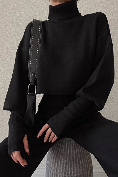 CIQULATA Knitwear Crop Kalhoty Set černá