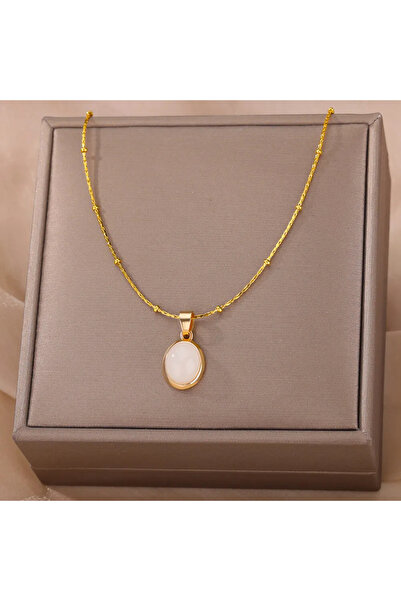 Choice 45cm N04669G-1 Fashion Stone Opal Oval Necklace For Women Stainless St...