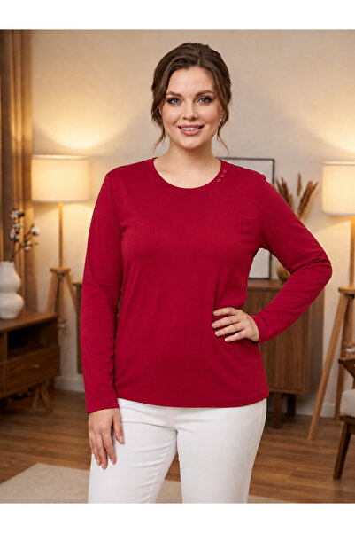 QYA Clothing Tricou basic cu mânecă lungă, 100% bumbac, croială largă