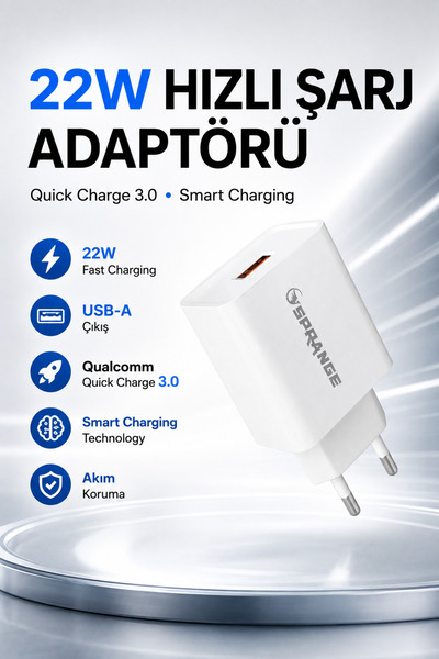 SPRANGE Q-40 Hızlı Şarj 5v-9v-12v 3a 23w Şarj Kafa Quick Fast Charge Usb Powe...