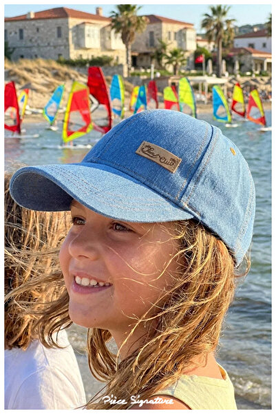 PIECE SIGNATURE Children's Flat Jean Hat - Adjustable Denim Cap (Unisex) (Age...