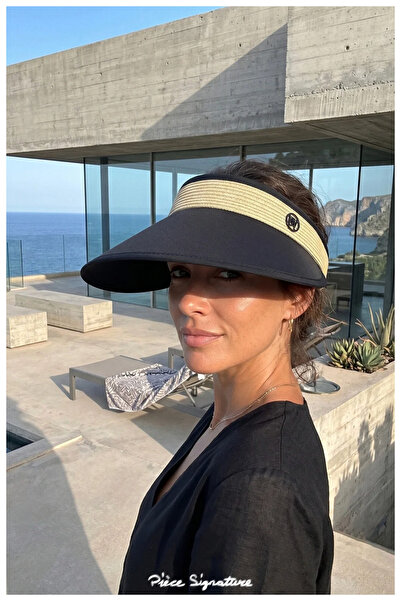 PIECE SIGNATURE New, Plain, Linen, Women's Visor Hat with Belt Buckle, (Size,...