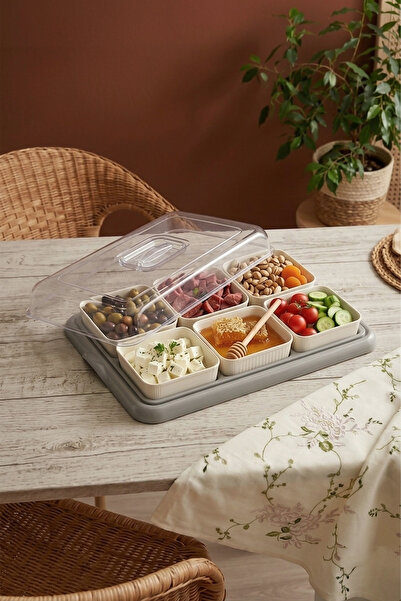 Kitchen Life Σετ παρουσίασης πρωινού 8 τεμαχίων με δίσκο 6 θέσεων - Σετ μπολ ...
