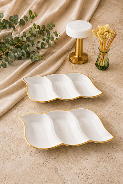 Generic Brand Gilded 3-Compartment Snack Dish, Serving Tray 2 Pieces
