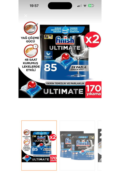 Finish Hepsi Bir Arada Bulaşık Makinesi Deterjanı Jel Sıvı 1000 mlX2 ultimate 85x2 Bulaşık Deterjan