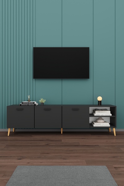 asratrend Modern TV Ünitesi %100 MDF Kapaklı Ahşap Ayaklı Televizyon Sehpası ...