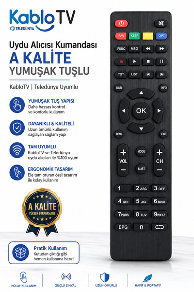 Astakos Teledünya Türksat Kablo TV Kumandası – Kablo TV Uyumlu Yedek Uzaktan ...