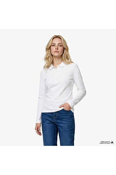 Lacoste Kadın Slim Fit Uzun Kollu Beyaz Polo