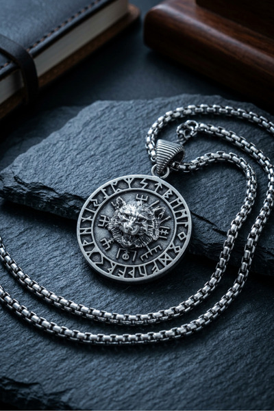 Begondio Wolf Vegvisir Compass Handcrafted Stainless Steel Chain Men Necklace