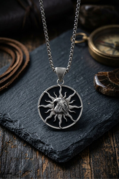 Begondio Eagle Sun God Handcrafted Stainless Steel Chain Men's Necklace
