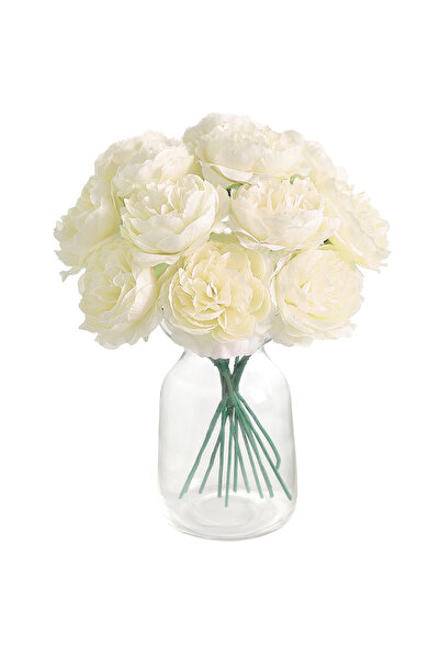 Choice Milk White 20CM 6Pcs Artificial Silk Blue Peony Flowers With Stems Fak...