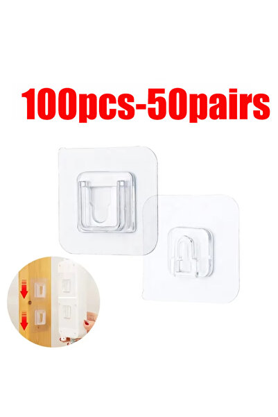 Choice6 100pcs(50pairs) Double Sided Adhesive Wall Hooks Hanger Strong Transp...