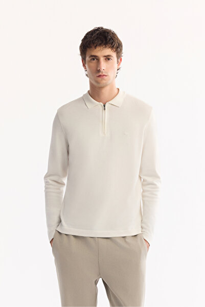 Avva Men's Ecru Polo Neck Zippered Rayon Non-Pilling Basic Knitwear Regular F...