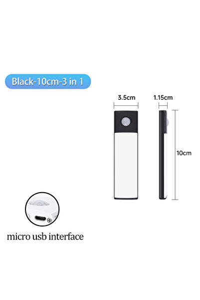 Choice Black-10cm 3 Colors in One Lamp Cabinet Light USB Rechargeable Motion ...