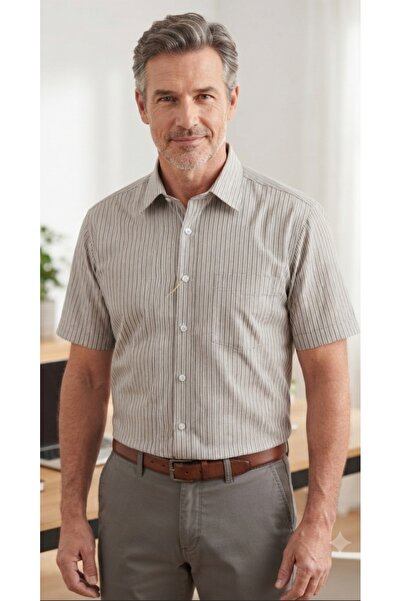 Grand Star Short Sleeves Pocketed Striped Classic Cut Men's Shirt