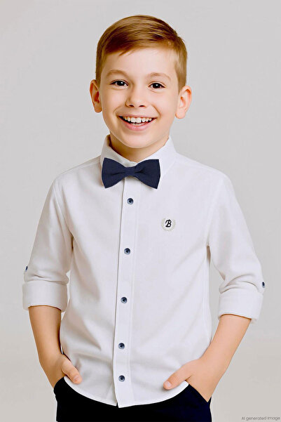 Breeze Boy's Shirt with Bow Tie, Age 3-7, White