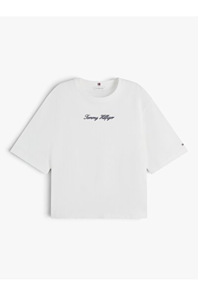 Tommy Hilfiger CLASSIC SCRIPT TRAPEZE TEE Kadın Beyaz T-Shirt - WW0WW50948