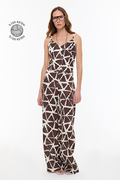 Roman Baskı Detaylı Geniş Paça Pantolon Kahve-Bej YY012047_670