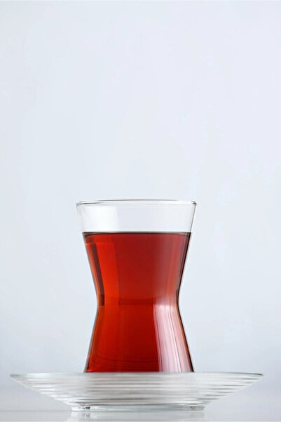 LAV طقم شاي زجاجي عميق لـ 6 أشخاص 140 مل (6 أكواب شاي، 6 صحون شاي)