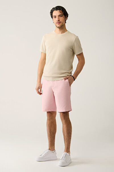 Avva Men's Salmon Elastic Waist Cotton Aspendos Relaxed Fit Shorts A41Y3733