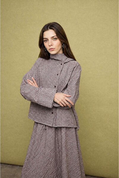 DeFacto Regular Fit Checkered Crinkle Fabric Long Sleeve Tunic H8905Ax26Au