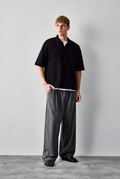 DeFacto Barrel Fit Elastic Tie Waist Gray Melange Trousers F7975Ax26Au