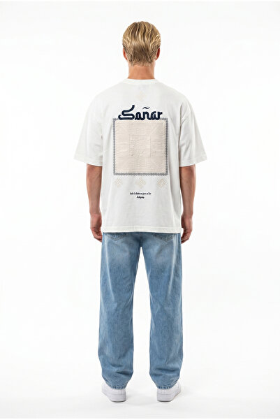 Respire Men's Sonar Embroidery Detailed Oversize T-Shirt Ecru