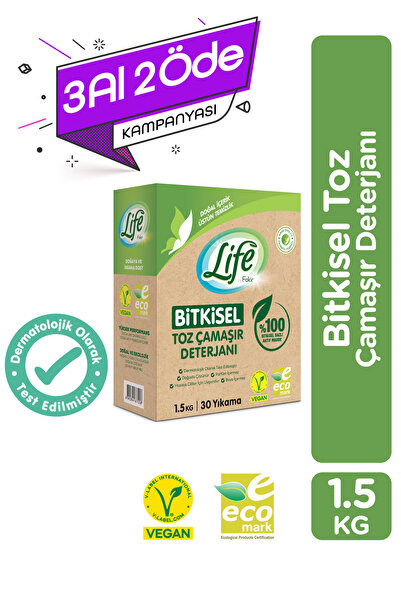 Life by Fakir Bitkisel Vegan Doğal Toz Çamaşır Deterjanı Renkli Ve Beyazlar 1...