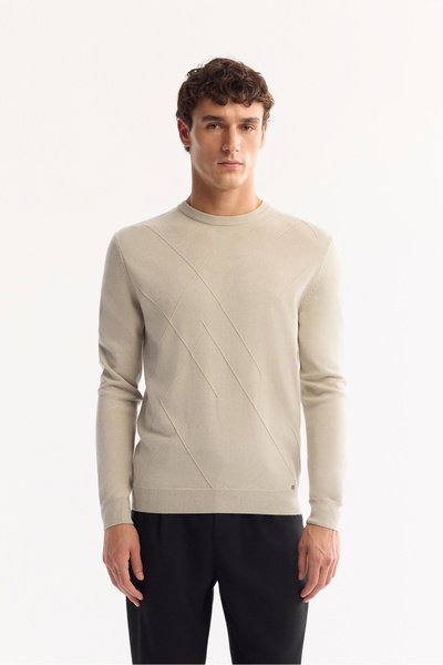 Avva Men's Stone Crew Neck Soft Touch Textured Knitwear Regular Fit Sweater A...