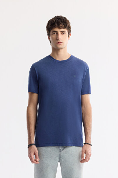 Avva Men's Indigo Crew Neck Bi-Stretch Soft Touch Basic Regular Fit T-Shirt B...