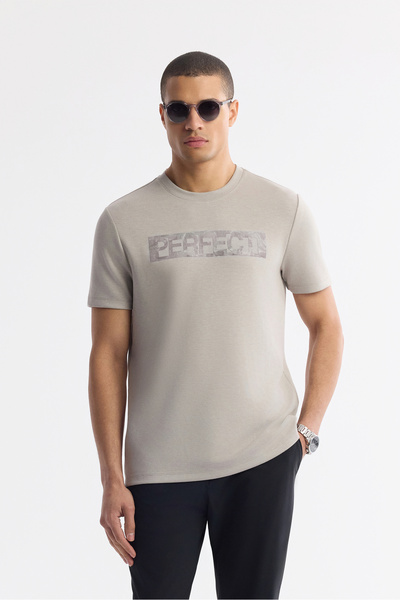 Avva Men's Gray Crew Neck Printed Bi-Stretch Interlock Regular Fit T-Shirt A5...